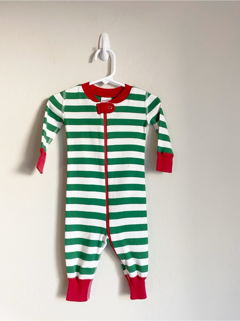 Hanna Anderson Holiday HannaJams Sleeper Green White Stripes Size 3-6months